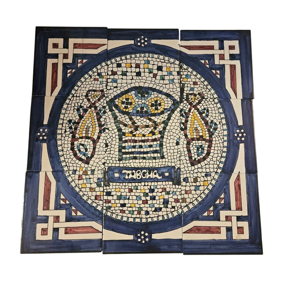 9 Euro Ceramic Tiles Hand Painted Tabgha Mosaic Loaves and Fishes Miracle